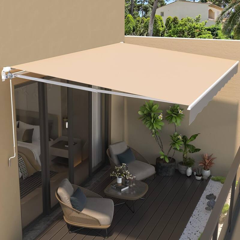AECOJOY Manual Retractable Patio Awning Outdoor Sunshade Shelter Bed