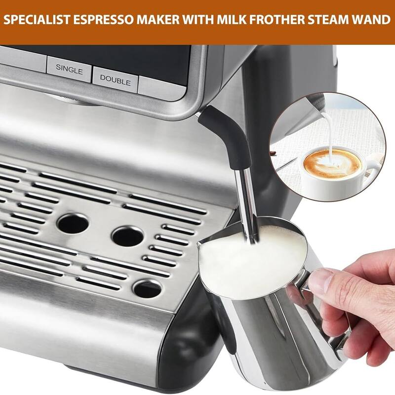 20 Bar Barista-Grade Espresso Machine with Conical Burr Grinder & Steam Wand, Dark Grey