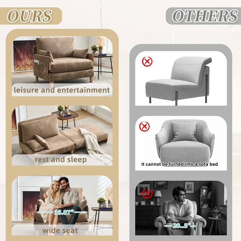 37.01" Foldable Sofa Bed Recliner, 3-in-1 Convertible Sleeper