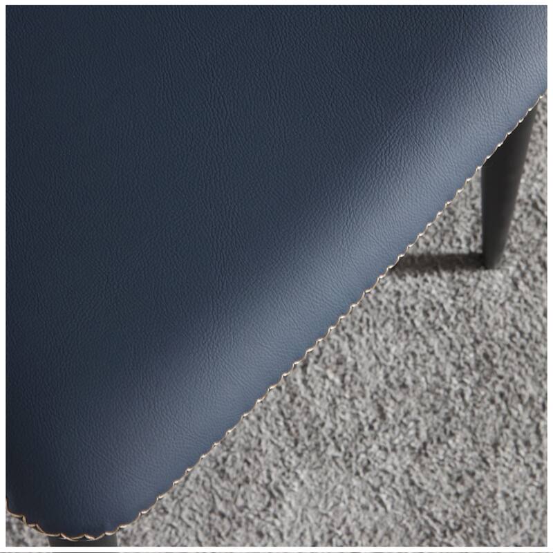 Modern Dining Side Chair, Cipri Leather Upholstery, Carbon Steel Legs, Dark Blue and Gray, Set of 2, Assembly Needed