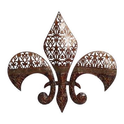 Metal Fleur De Lis Wall Decor with Perforated Details - Brown - Roche River Decor