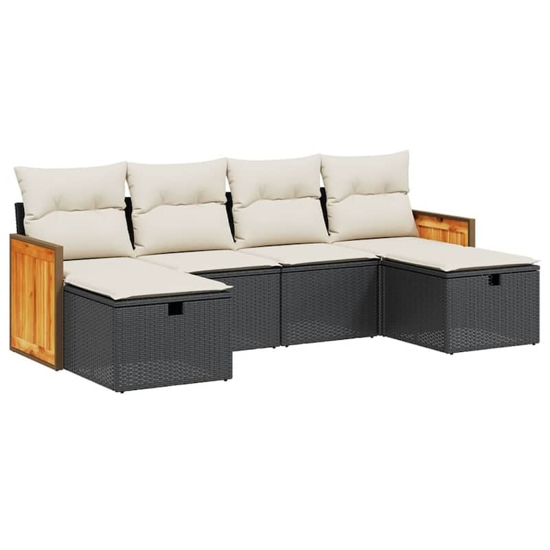 vidaXL Patio Sofa Set with Cushions Outdoor Furniture 6 Piece Poly Rattan