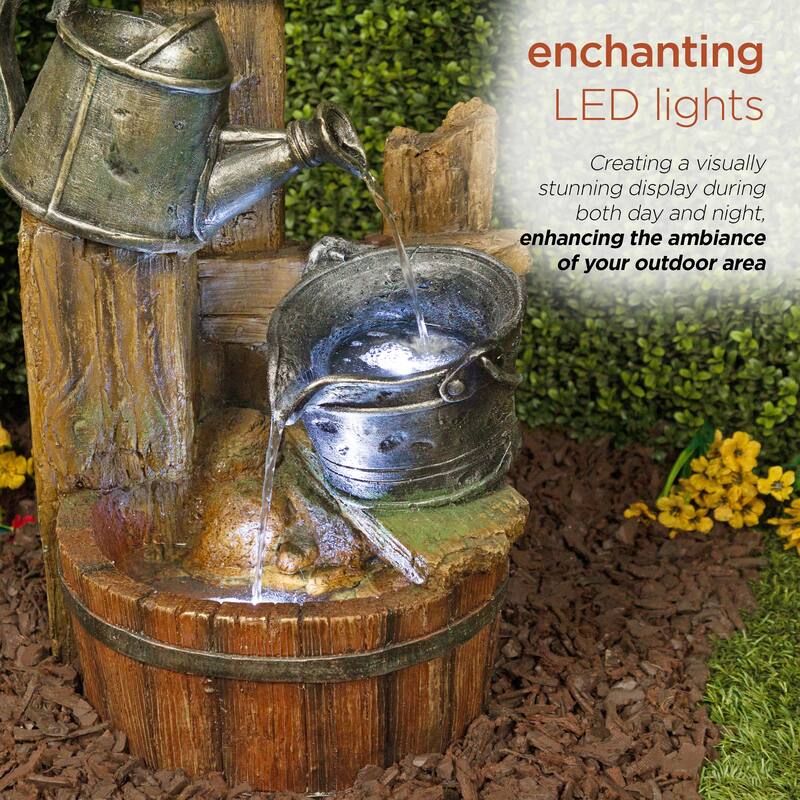 Cascading Twisted Wood Fountain with Cool White LED Lights