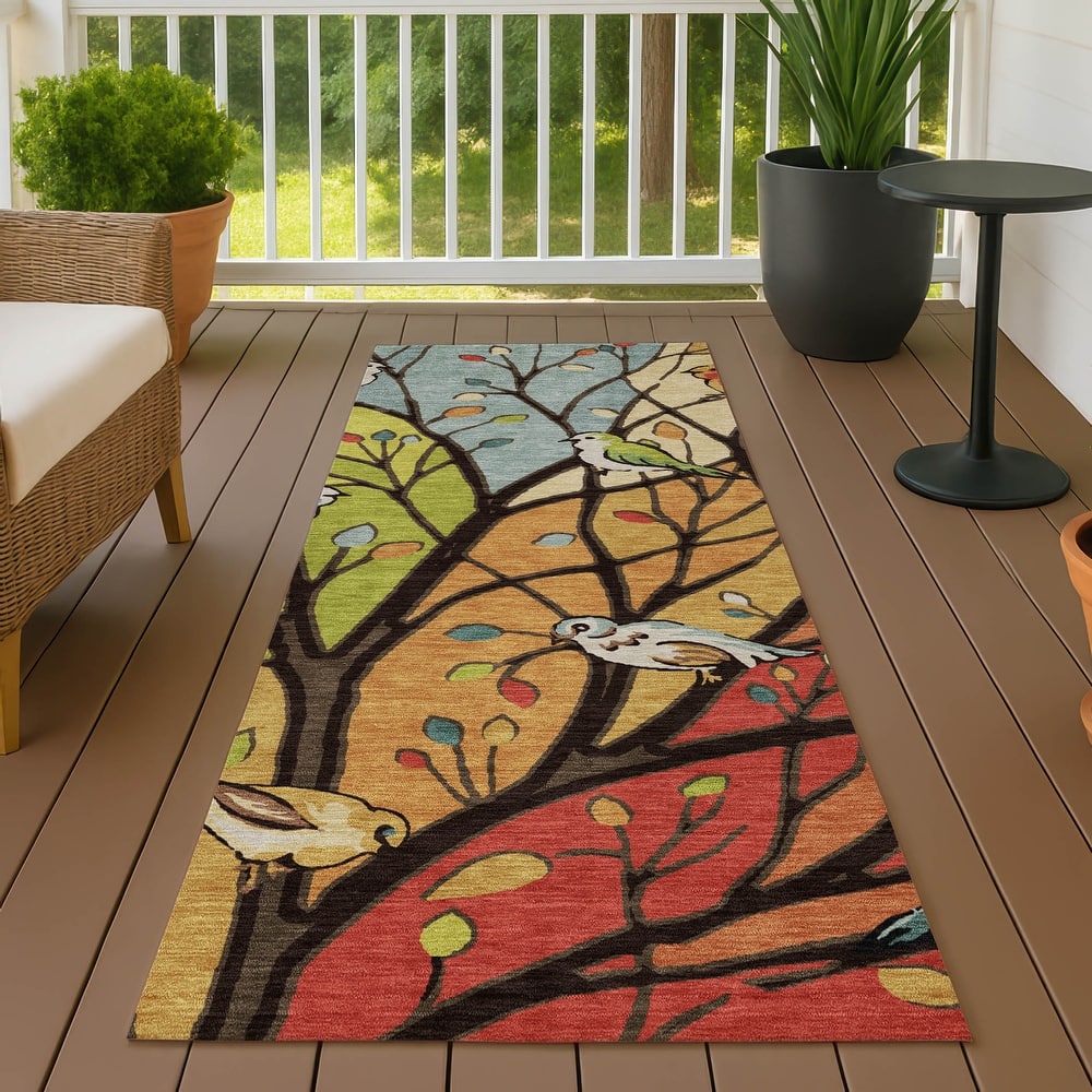 Machine Washable Indoor/ Outdoor Bird Mosaic Chantille Rug