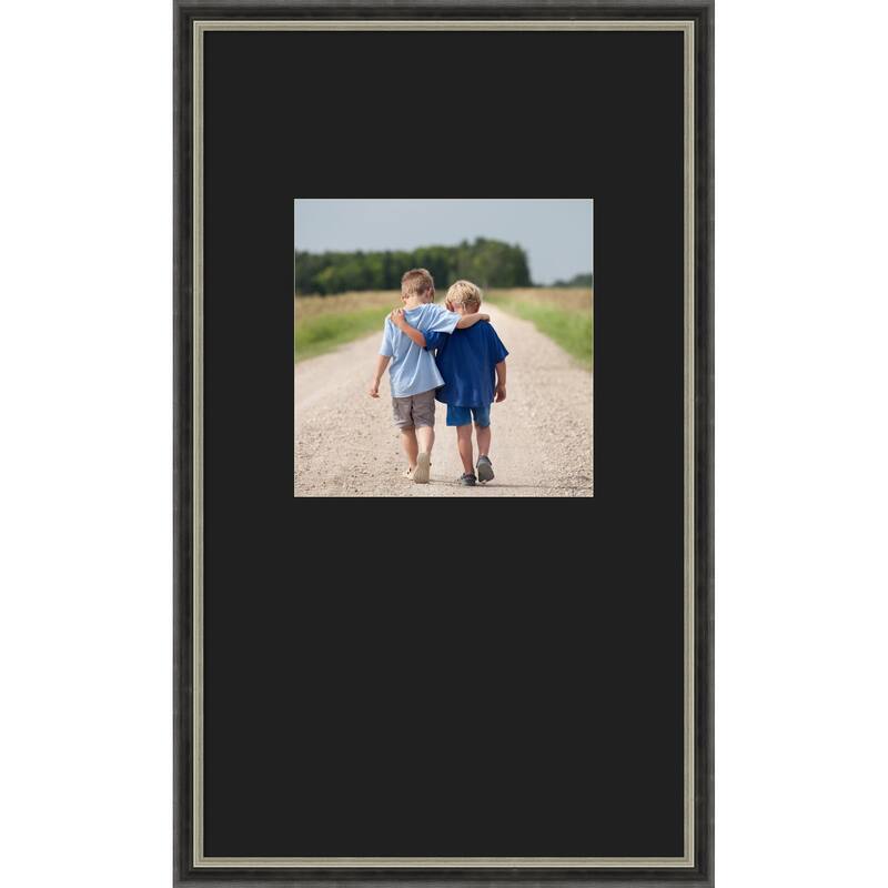Theo Black Silver Narrow Framed Picture Frame, Photo Frame - 13x22 Matted Black 8x8 - Theo Black Silver Narrow