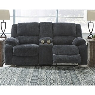Draycoll Contemporary Double Reclining Loveseat w/Console, Slate - Medium