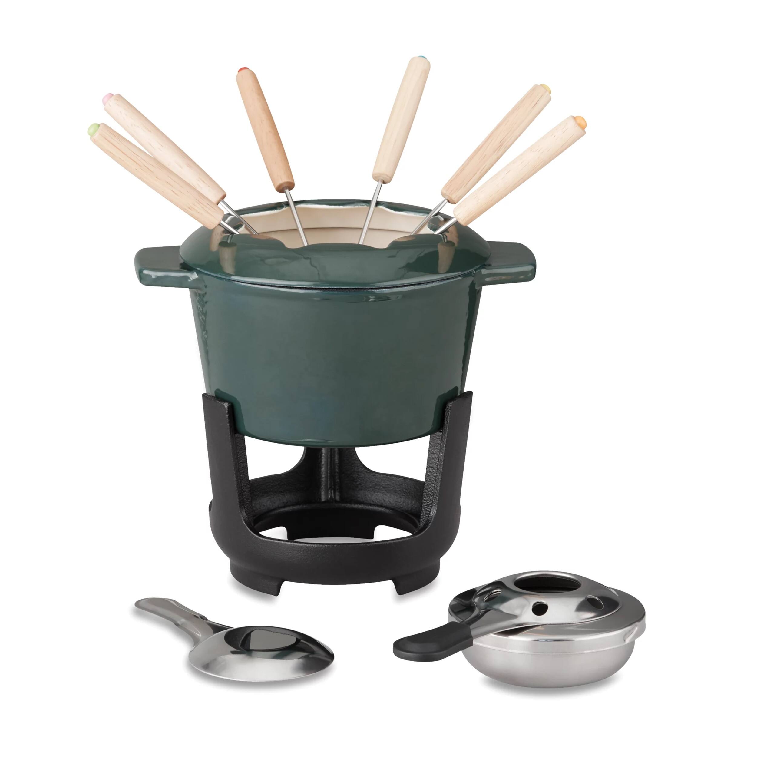Enameled Cast Iron Fondue Pot 13 Piece Set in Green Bed Bath & Beyond