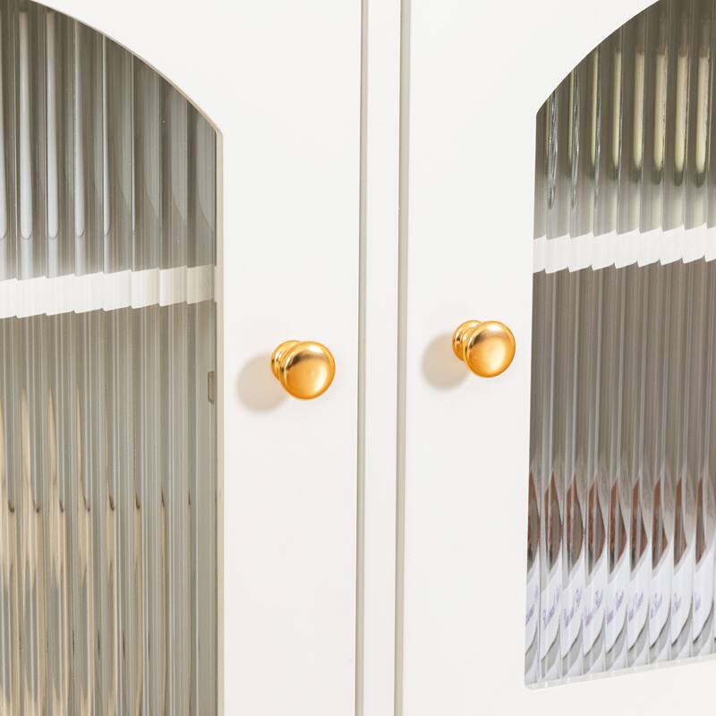 Modern TV Stand, Entertainment Center TV Stand with Solid Wood Frame and Rainbow Glass Door, for Living Room, Antique White