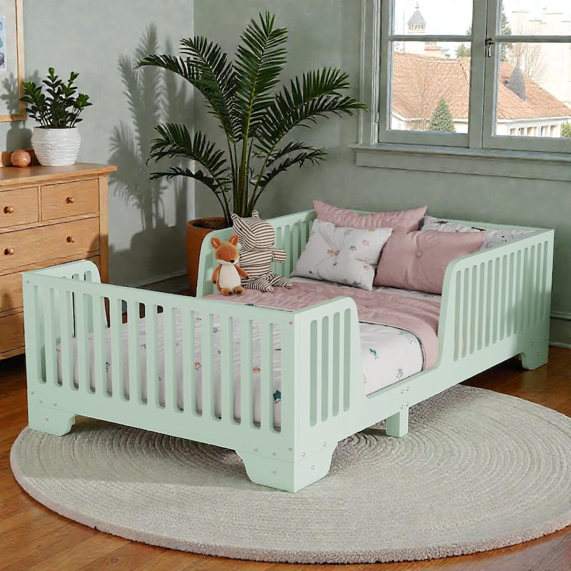 Montessori Floor Bed with Fence and Door, Kids Floor Bed Frame with Slats, No Box Spring Needed