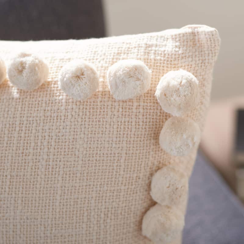 SAFAVIEH Jumana Beige Pom Pom 18-inch Decorative Throw Pillow