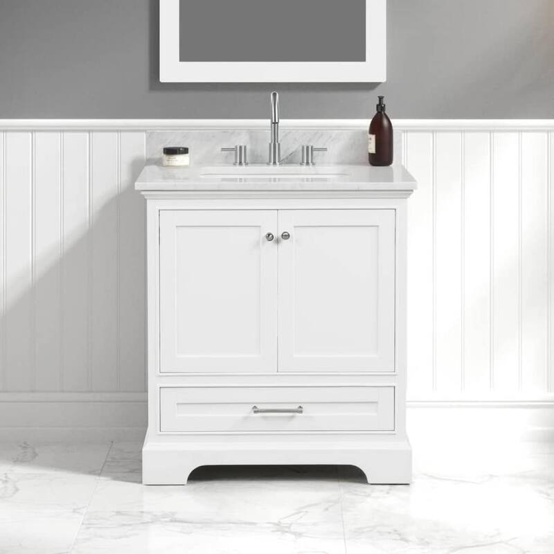 Blossom Copenhagen 30" Solid Wood Bathroom Vanity w/ Marble Top & Sink - Matte White - Matte