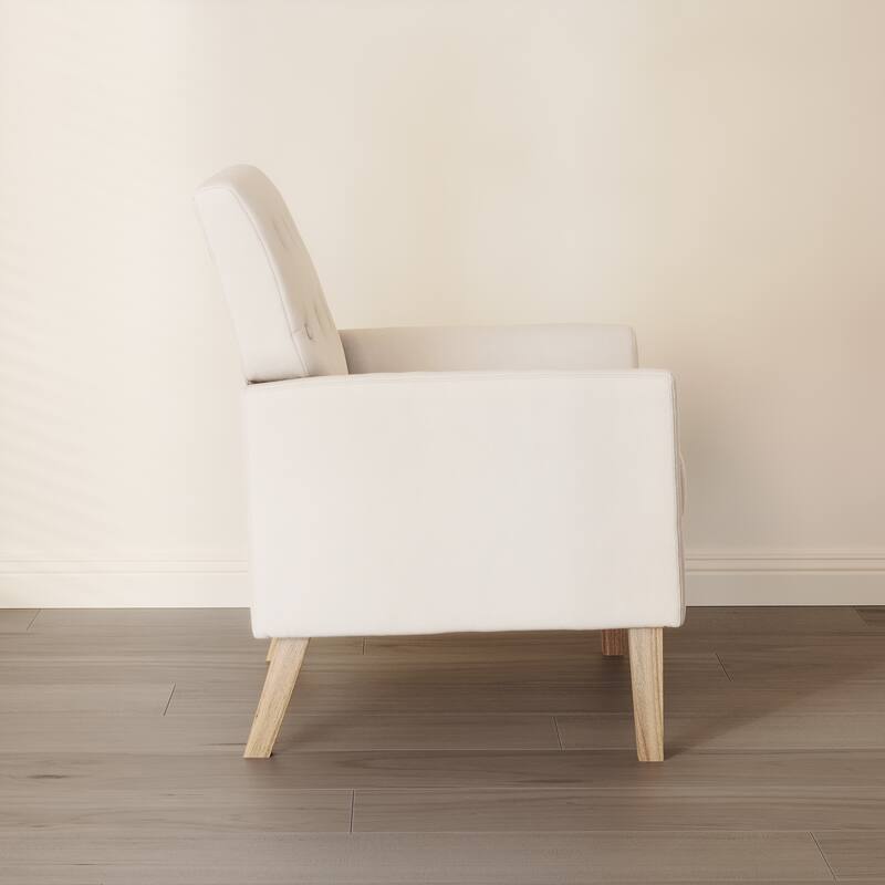 Mid-Century Modern Upholstered Linen Fabric Button Tufted Accent Chair - 28.5 W X 27.25 D X 33.75 H