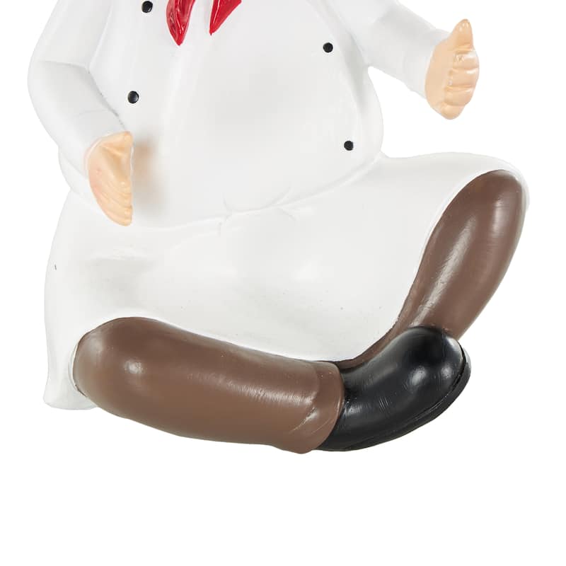 Polystone Chef Kitchen Decorative Figurine Single Bottle Wine Holder with Red Accents - White - Roche River Decor