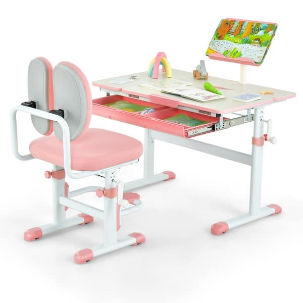 slide 2 of 2, Height-Adjustable Kid's Study Desk and Chair Set - Chair: 19" x 15.5" x 30.5"-35"