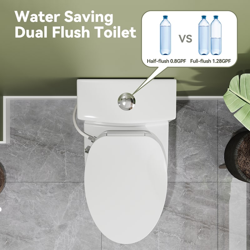 HOROW One Piece Toilet with Non-Electric Bidet Toilet Seat, Elongated ADA Chair Height Toilets with Adjustable Nozzles Seat