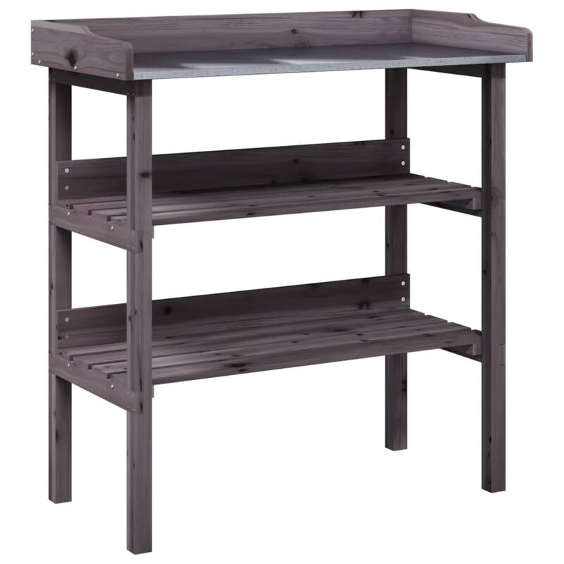 vidaXL Plant Table Grey Solid fir wood, zinc Medium Plant Table - 15 x 30.7 x 32.5 in