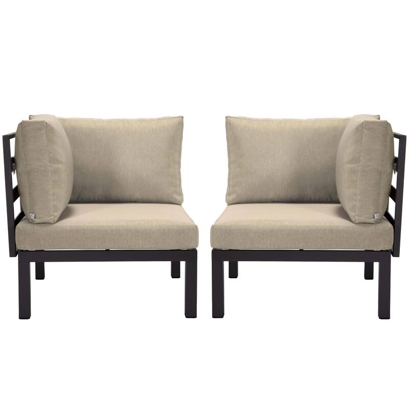 LeisureMod Hamilton 2-Piece Modern Corner Lounge Chair Loveseat - Polyester Upholstered Sofa for Patio Garden Porch Backyard