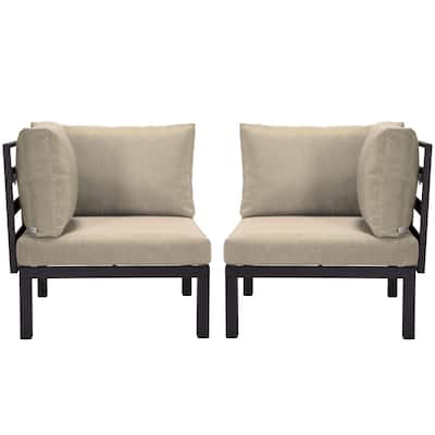 LeisureMod Hamilton 2-Piece Modern Corner Lounge Chair Loveseat - Polyester Upholstered Sofa for Patio Garden Porch Backyard