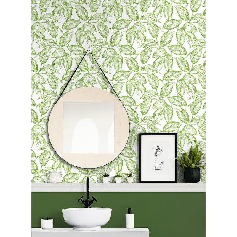 NextWall Sketched Leaves Peel and Stick Wallpaper