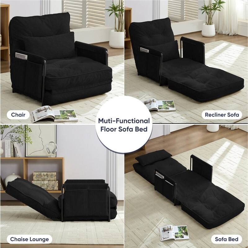 Mixoy Muti-Functional Folding Futon Floor Sofa Bed,Single Lazy Sofa with Pillows,6 Position Adjustable Backrest