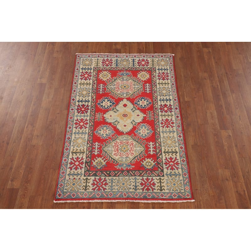 Kazak Accent Rug Handmade Traditional Red Wool Carpet - 3'2" x 4'11"