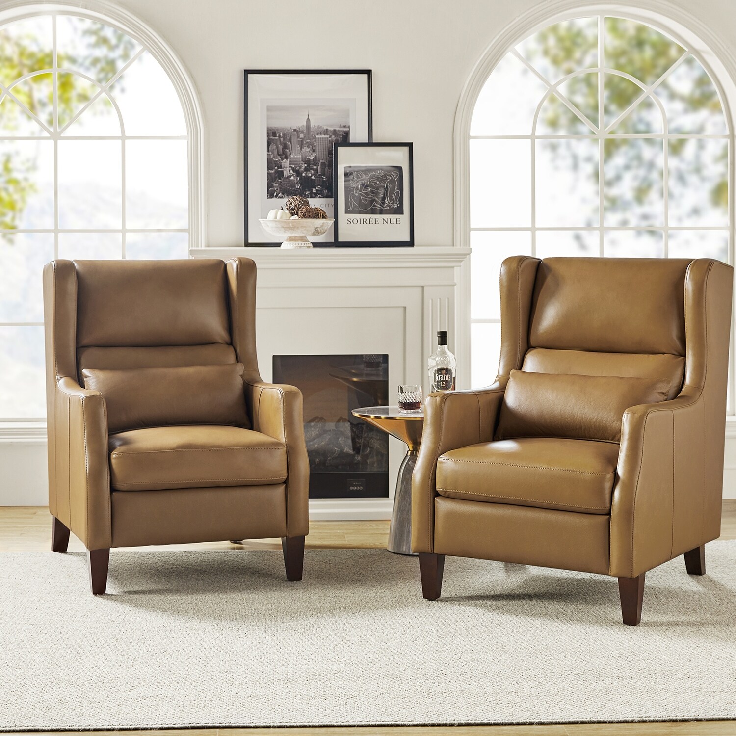 Genuine leather 2025 wingback chair