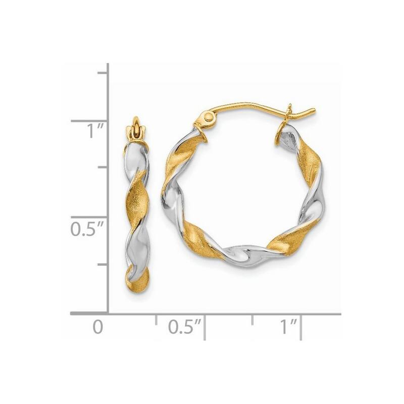 Curata 14k White Gold 22x2mm satin and Rhodium 2.0mm Twisted Hoop Earrings