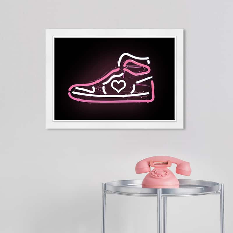 Wynwood Studio Prints Fashion and Glam Neon Pink Sneaker Pink and Neon Pink Modern & Contemporary Wall Art Canvas Print - White