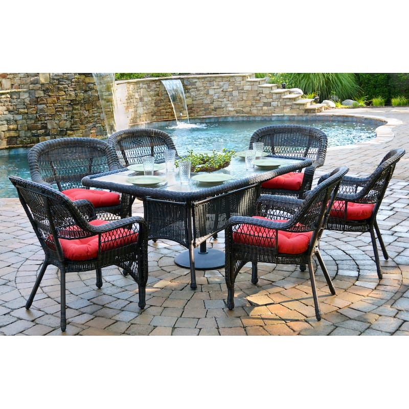 Portside Dark Roast Outdoor Wicker Dining Set (7-Piece)