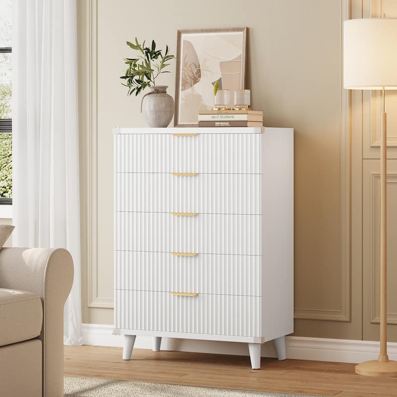 5 Drawer Tall Dresser for Bedroom, Slim Boho Bedroom Furniture