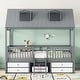 preview thumbnail 1 of 10, Gray Twin Size Wood Bed House with Fence and Roof for Kids, Boys and Girls, Bedroom Twin - Gray