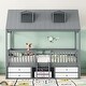 preview thumbnail 13 of 22, Twin Size Wooden House Bed with Fence and Roof for Kids Twin - Gray