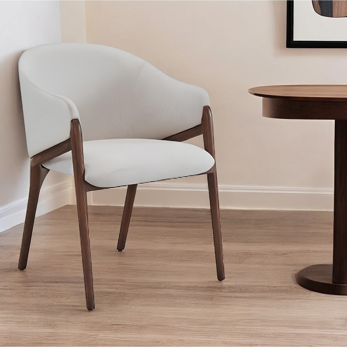 HomeRoots Cream And Brown Upholstered Fabric Wing Back Dining Arm Chair - 22.00 in. x 31.00 in. x 22.00 in.