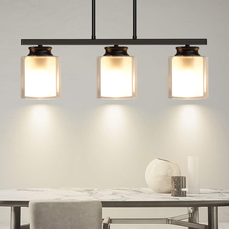 Depuley 4-Light Vintage Farmhouse Metal Linear Chandelier with Glass Shade Black - 3-Light