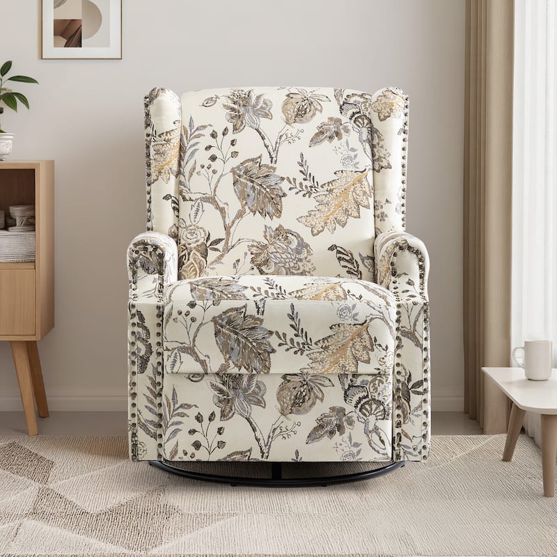 UIXE Roderich Farmhouse Floral Print Swivel Rocker Push Back Recliner