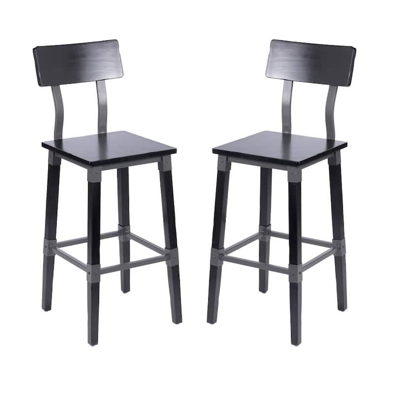 2 Pack Commercial Grade Rustic Industrial Style Wood Dining Barstool - Black
