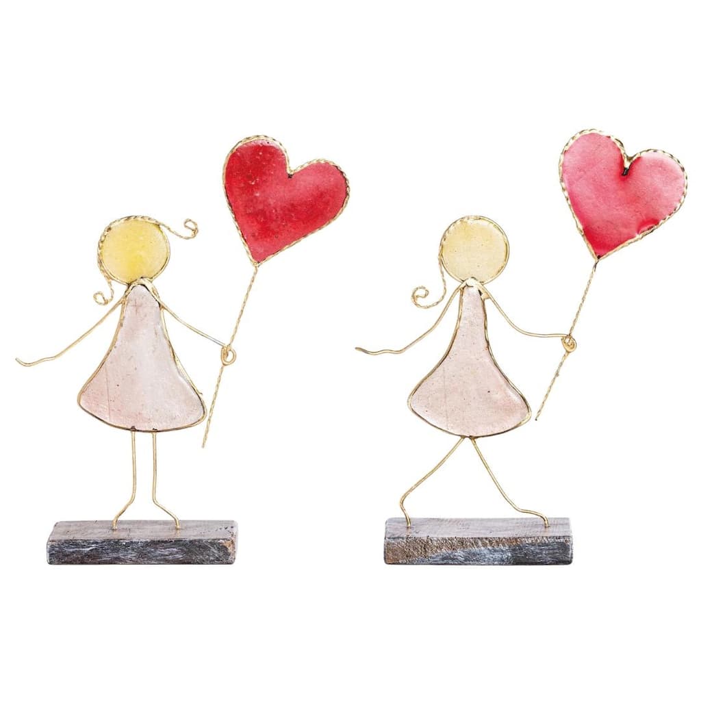Transpac Stained Glass Girl w/Heart Balloon Set Home Decorations Set of 2 Valentines