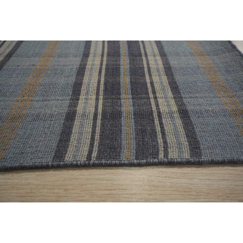 Home Decor EORC Handmade Wool Plaid Rug Stylish Blue Area Rug for Living Room, Bedroom, Office, & Home Décor Durable & Trendy