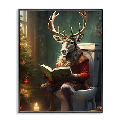 Stupell Reindeer in Festive Bathroom Framed Giclee Art Design By Jo Moulton