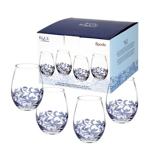 Spode Blue Italian Stemless Wine Glass Set of 4 - 19 oz.