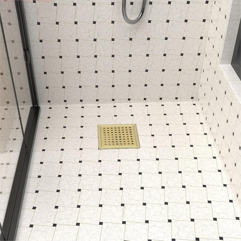 6-Inch Square Shower Floor Drain, Quadrato Pattern Grate - 6 inch