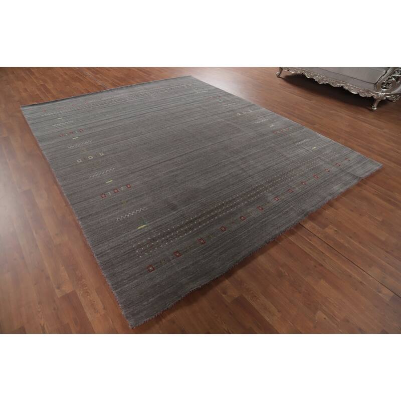 Hand Knotted Oriental 100% Wool Carpet Tribal Animal Pictorial Greys & Charcoal Gabbeh Area Rug - 9' 10'' X 7' 11''