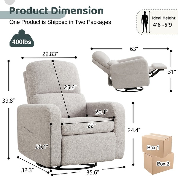 dimension image slide 1 of 2, Swivel Manual Recliner Chair Teddy Nursery Glider Rocking Recliner