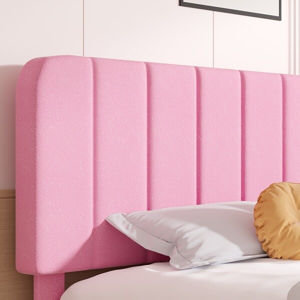 Pink Upholstered Platform Bed Frame with 4 Storage Drawers