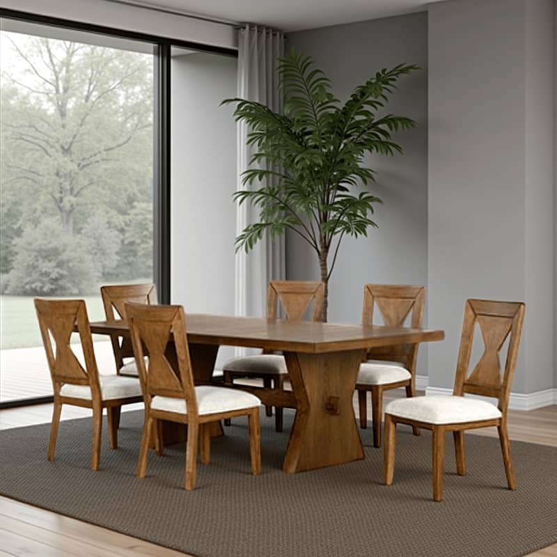 Zivy Dining Table, 78 Inch Modern Farmhouse Hourglass Oak Brown Wood