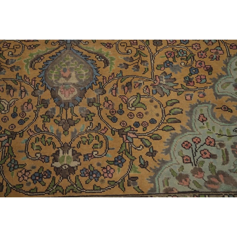 Hand Knotted Oriental 100% Wool Carpet Traditional Floral Oranges & Rust Tabriz Area Rug - 12' 7'' X 9' 10''