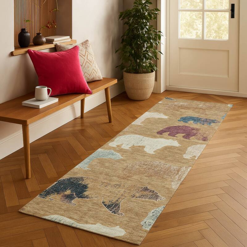 Machine Washable Indoor/ Outdoor Modern Bear Chantille Rug