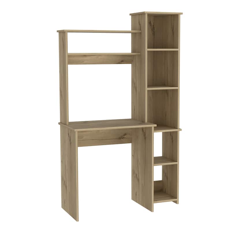 Yerevan Computer Desk - Brown Workstation with Storage Cabinet