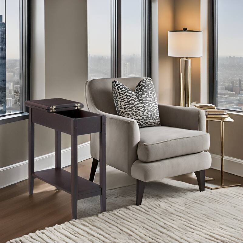 Wooden Flip-Top Side Table with Spacious Storage, Compact Space-Saving Design and Convenient Shelf