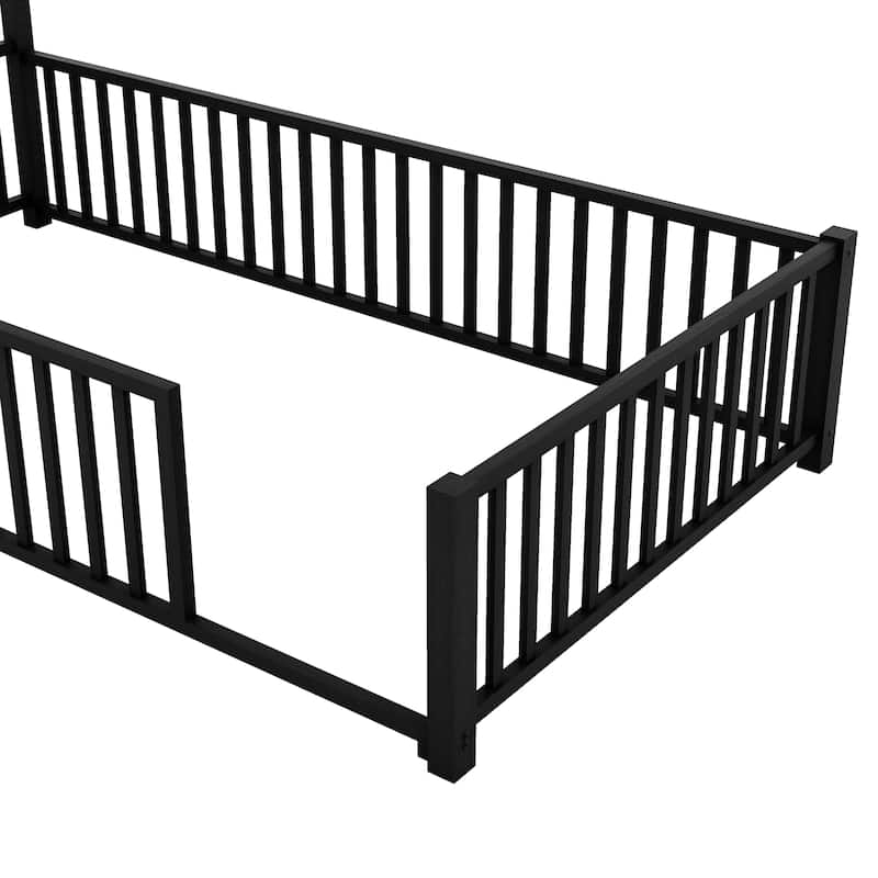 Twin Metal Platform Bed with Guardrails & Chimney Design